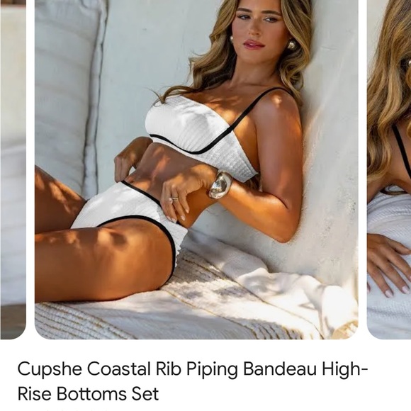 Cupshe Coastal Rib Piping High Rise Bikini NEW - Picture 3 of 8